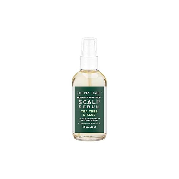 Olivia Care Tea-Tree & Aloe Scalp Serum - Natural Vegan Ingredients Moisturize Anti-Itch Treatment Stimulate Hair Growth Repair Damage 4 FL OZ