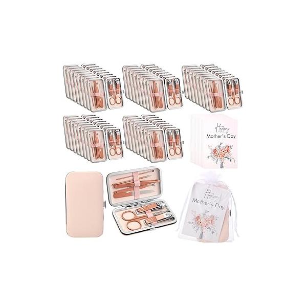 Lasnten 30 Sets Mothers Day Gifts Bulk Manicure Kit Nail Set Clippers and Beauty Tools Portable Stainless Steel Pedicure Tool for Mother's Women's (Rose Gold)