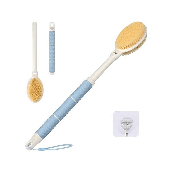 New Upgrade Back Scrubber for Shower, Adjustable 15.7'' to 24'' Long Handle Shower Brush Body Yintuzi Double Sided Exfoliation and Massage Suitable Wet or Dry Brushing