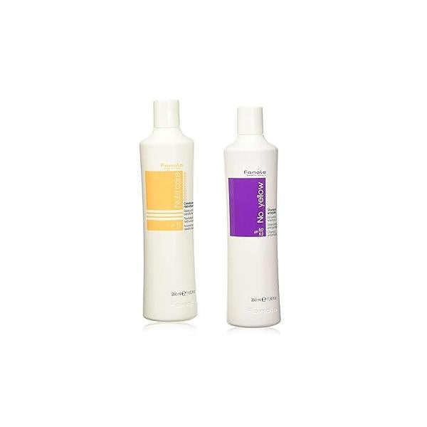 Fanola No Yellow Shampoo & Nutri Care Restructuring Deep Conditioner 11.8 oz / 2pk - Anti Brass Depositing Purple Toner for Blonde Damaged Hair