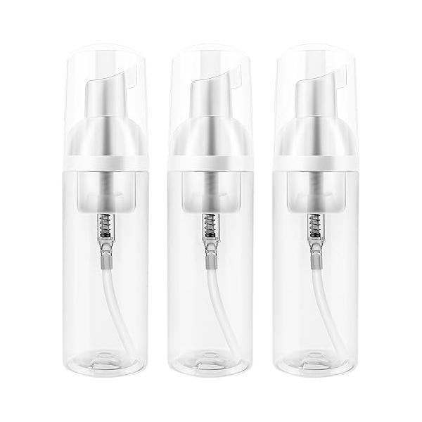 2 Pack Travel Foam Pump Bottle 60 ml/2 oz Small Size Spray & Dispenser for Face Wash, Lash Shampoo, Skin Care - Clear Plastic Mini Empty Refillable Containers (Pink and Green)
