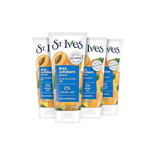 St. Ives Acne Control Apricot Face Scrub, Deep Exfoliator Skin Care, Prevents for Radiant Skin, Salicylic Acid Treatment Facial Made with 100% Natural Exfoliants, 6 oz, 4 Pack