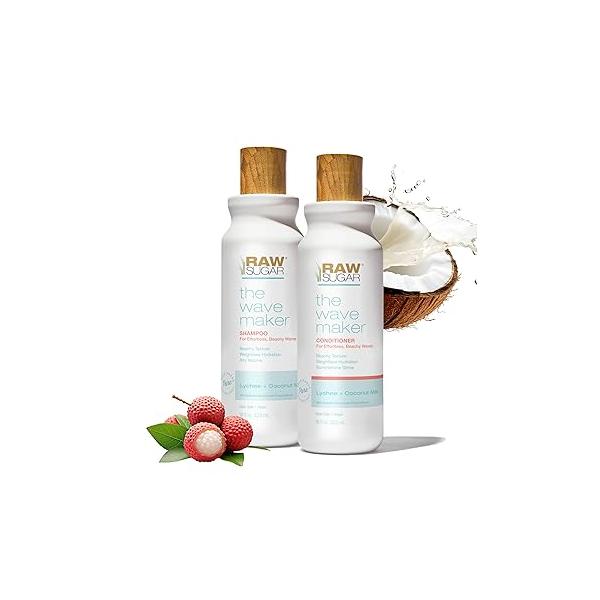 Raw Sugar Shampoo and Conditioner Set, The Wave Maker Hair Care Duo, 18 Fl Oz Each, Enhances Texture, Volume & Shine for Soft, Natural Wavy Curls, No Sulfates Parabens, Color Safe, Vegan