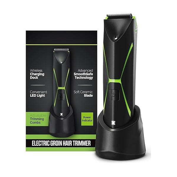 Electric Body Hair Trimmer for Men: Manscape Ball Waterproof Pubic Groomer Cordless Rechargeable Groin Shaver Replaceable Blade Clipper Wet/Dry Hygiene Razor Portable Grooming Travel