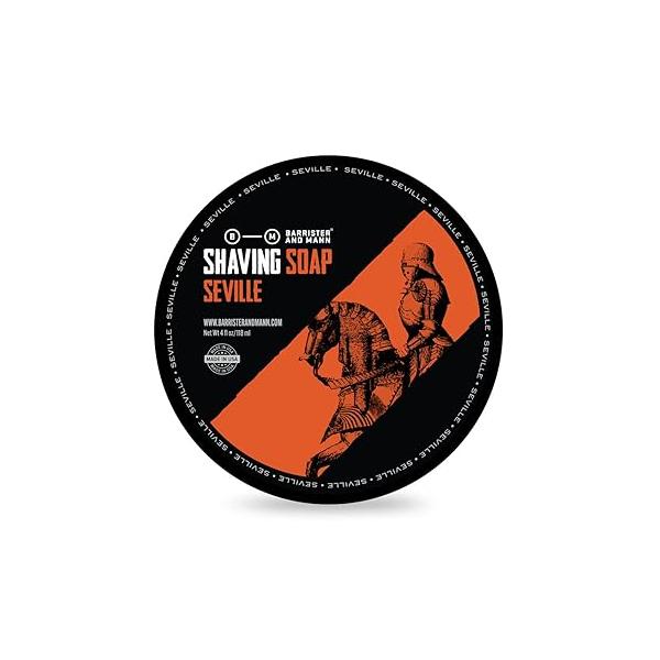 Barrister and Mann Shaving Soap | Luxury Dense, Rich & Creamy Lather Tallow Wet Shave Puck Bar Notes of Lemon, Bergamot, Rosemary, Lavender, Patchouli Smooth Grooming Routine for Men 4 Oz (Seville)
