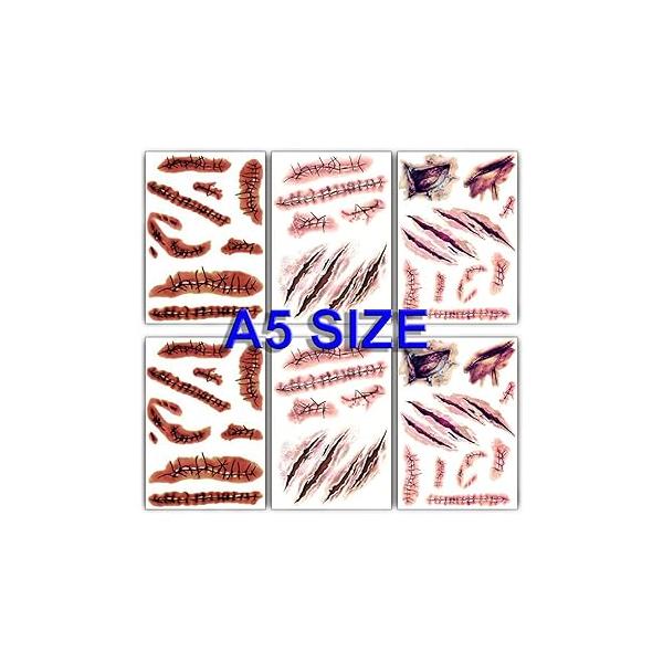 Large Size Halloween Temporary Tattoos Fake Wound Bloody Stitch Scars Scab Waterproof Temp Tattoo Stickers Body Art Decoration for Adults Kids Makeup Cosplay Costume Party(6 Sheets)