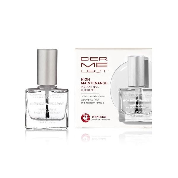 Dermelect High Maintenance Instant Nail Thickener - Nailcare Top Coat with Keratin Protein Peptides, Strengthening, Hardening Protective Shine Treatment for Weak, Thin, Damaged Nails 0.4 oz