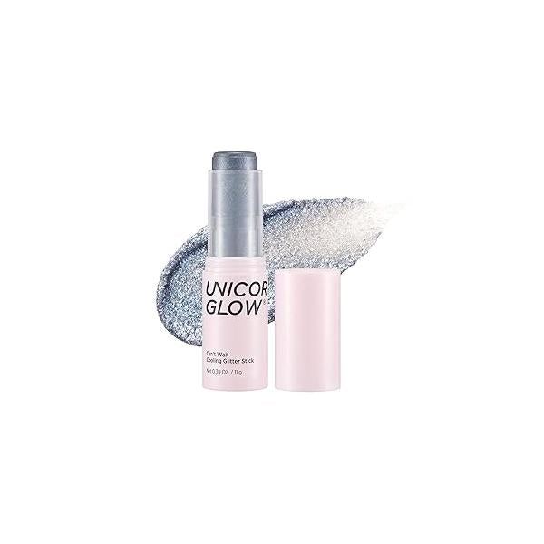 UNICORN GLOW Can't Wait Cooling Glitter Stick For Face & Body 03 Planet - Blue, Hydrating Gel With Hyaluronic Acid, Pearl Shimmering Highlighter, Luminizer, Vegan Cruelty Free