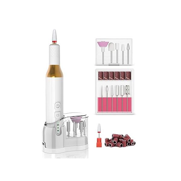 Nail Drill,Cordless Electric Files for Gel Nails E-File Manicure Kit Women Rechargeable Drill para Uñas Profesional Machine Grinder Acrylic White (M918)
