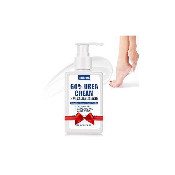 Urea Cream 60% For Feet Maximum Strength, Foot Lotion With 2% Salicylic Acid Dry Cracked Feet, Heel, Hand & Knee, 5.3 oz Exfoliating Care Dead Skin, Softening Deep Moisturizing