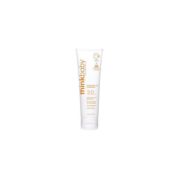 Thinkbaby Mineral Sunscreen, SPF 30 Clear Zinc Oxide Baby 3 Fl Oz, Natural, Water Resistant, Reef Safe, Broad Spectrum UVA/UVB Sun Screen for Protection, Travel Size