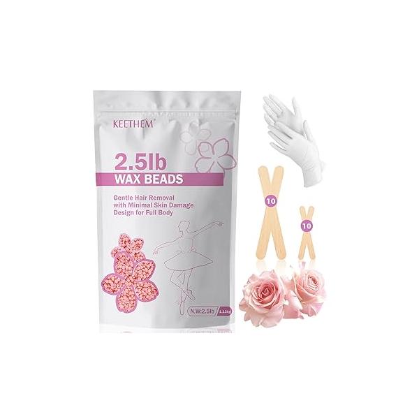 Wax Beads, Hard Beads Hair Removal - 2.5 lbs for Sensitive Skin Recommended Full Body Bikini Brazilian Waxing (Rose)