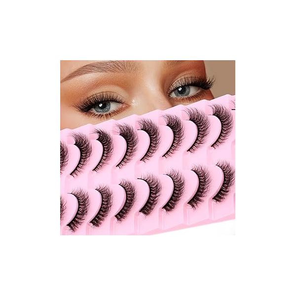 Mink Lashes False Eyelashes Natural Wispy D Curl Soft Cat Eye DIY Fluffy Strip 10 Pairs(XH03 Fox Eyelashes)