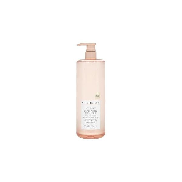Kristin Ess Clarifying Detox Shampoo for Oily Hair, Build Up + Hard Water - Anti Residue Purifying Cleansing with Pump Volumizing -Sulfate Free, Color Safe Vegan Curly Product- 33.8oz