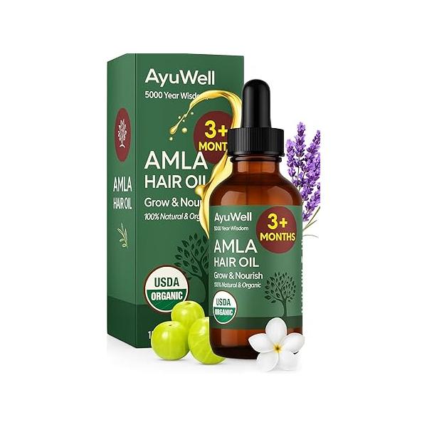 Ayurvedic Hair Oil, Potent & Lightweight Amla Indian Growth Oil — USDA All Hairs Types For Nourishing Scalp w/Non-GMO Bhringraj, Brahmi, Lavendar + Balanced Health, 2 oz