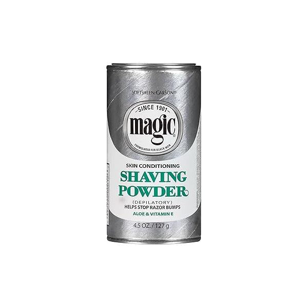 SoftSheen-Carson Magic Razorless Shaving for Men, Skin Conditioning Powder, with Vitamin E and Aloe, formulated Black Depilatory, Helps Stop Razor Bumps, 4.5 oz