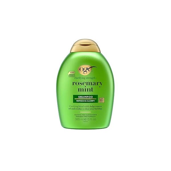 OGX Clarifying Strength + Rosemary Mint Shampoo, Shampoo for Oily Hair Visibly Helps Remove Oil & Residue to Clear Away Buildup, Sulfate-Free Surfactants, 13 fl. oz