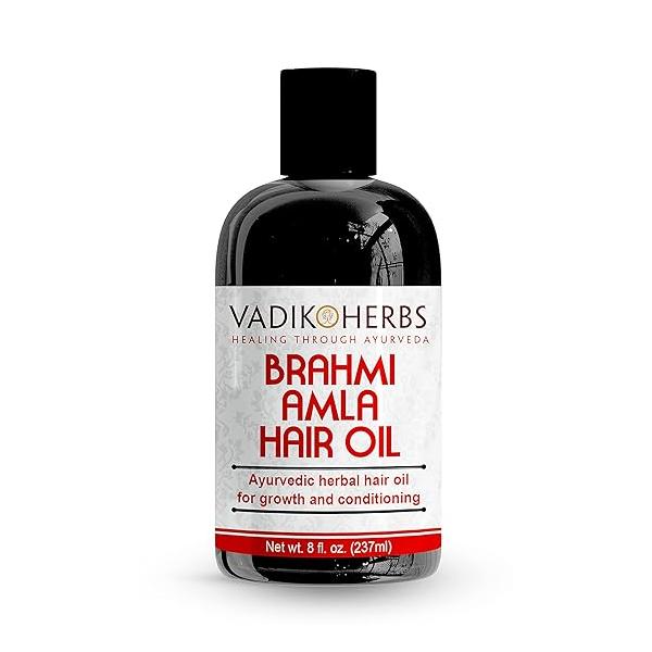 Vadik Herbs Brahmi Amla Hair Oil (8 oz) Ayurvedic herbal hair growth oil and conditioning with Rosemary | Great for loss, balding, thinning, beard growth,scalp treatment