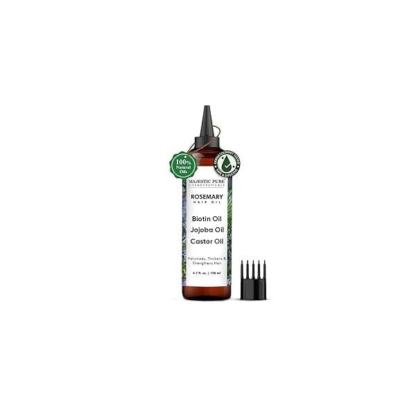 Majestic Pure 100% Rosemary Oil with Biotin for Hair Care, Strengthening, Nourishing, and Volumizing Formula Jojoba Castor - Non GMO Verified, 198 ml