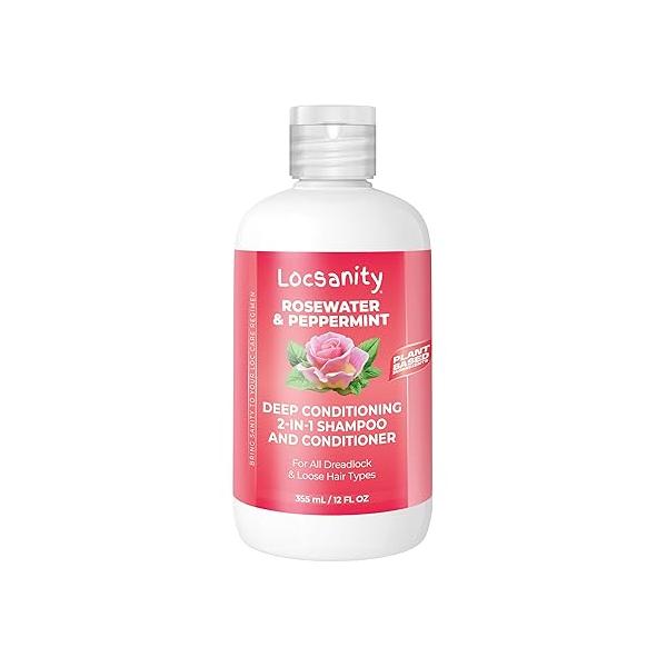 Locsanity Rosewater Peppermint 2-in-1 Shampoo and Conditioner for All Types of Dreadlocks Hairstyles - Moisturizing, Nourishing, Hydrating (12 fl oz)