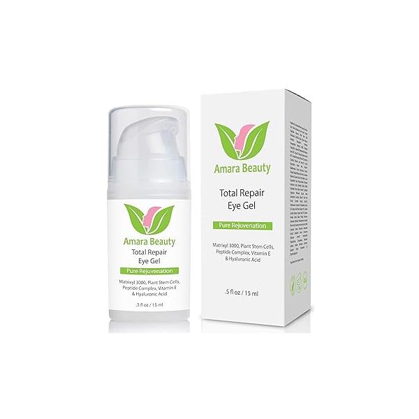 Amara Beauty Eye Cream Gel for Dark Circles and Puffiness with Peptides & Hyaluronic Acid, 0.5 fl. oz.