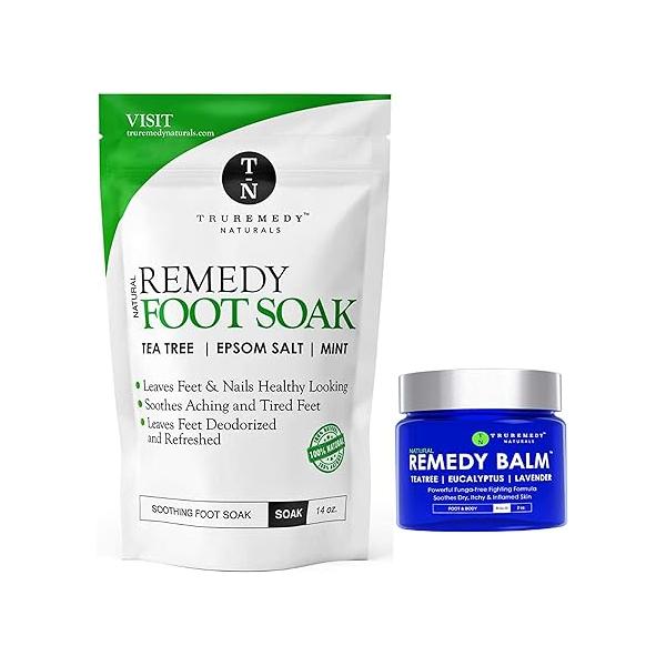 Remedy Tea Tree Oil Foot Soak + Balm to Fight Athletes Foot, Feet Odor, Jock Itch, Ringworm, Eczema, Nail Issues, Skin Rashes, Irritations, Soften Calluses and Soothes Sore Tired