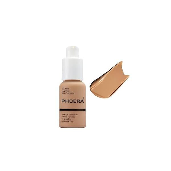 PHOERA Foundation,Flawless Soft Matte Oil Control Liquid Foundation Full Coverage Face Makeup. (102# Nude)