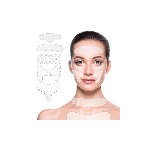 Neck Wrinkle Patches-Reusable Silicone Anti-Wrinkle Pads for Chest, Forehead & Face, Smooth Fine Lines,Frown Lines Sleep Patches, Overnight Treatment Women,11 Pcs