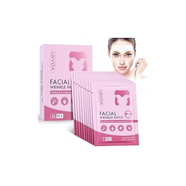 Forehead Wrinkle Patches & Smile Line Patches, Overnight Facial Treatment with Hyaluronic Acid, Aloe, Collagen Vitamin E to Lift Lines for Women 36pcs