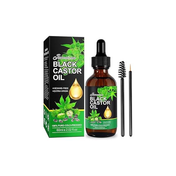 Jamaican Black Castor Oil 100% Organic & Pure Cold Pressed | Hair Growth for Eyelashes, Eyebrows Scalpe Rich in Vitamins Fatty Acids Natural Products (2Fl Oz/60ml)