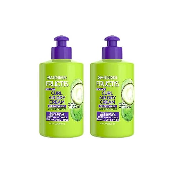 Garnier Fructis Curl Nourish Air Dry Cream, Sulfate Free Defining Butter Leave-in Conditioner, 10.2 Fl Oz, 2 Count (Packaging May Vary)