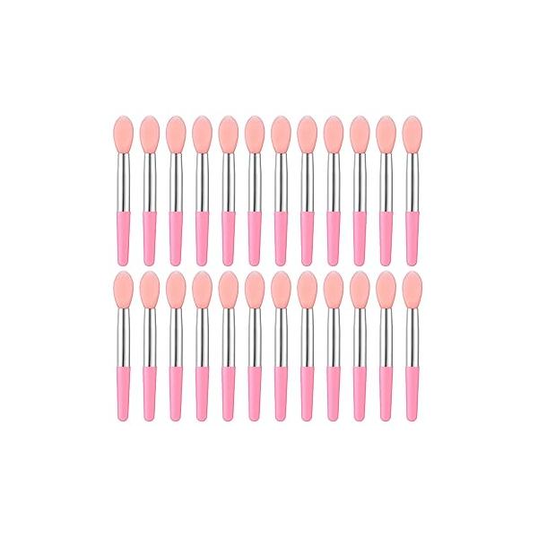 Silicone Lip Brush, 24 Pcs Reusable Lipstick Applicator Wands Makeup Gloss Pink Mask Brush fit Balm Oil