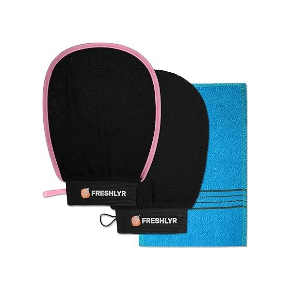 Exfoliating Gloves (3 Pcs) - Korean Body Scrubber Mitt for Shower & Bath, Deep Cleansing Dead Skin Remover, Multi-Texture Exfoliator Smooth Glowing