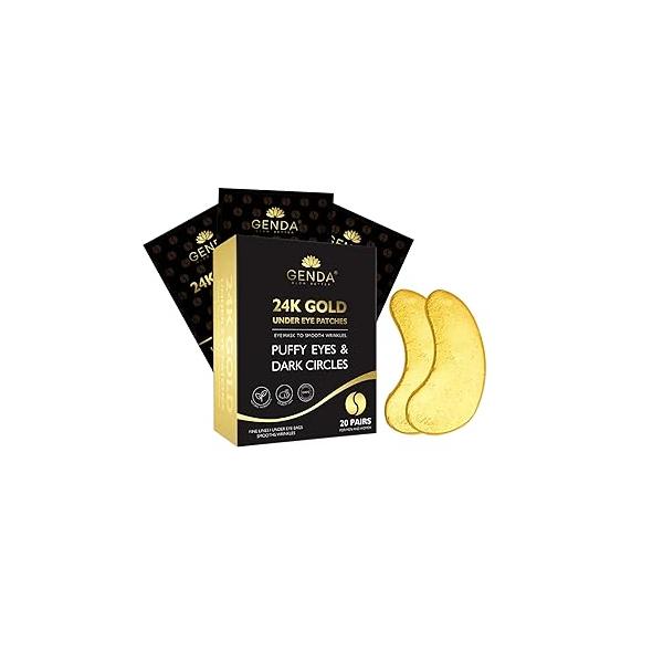 Under Eye Patches for Puffy Eyes and Dark Circles (20 Pairs), 24K Gold Gel Mask Collagen Skincare with Retinol Hyaluronic Acid, Pads, For Wrinkles