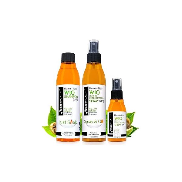 Awesome Human Hair Wig Shampoo & Conditioner, Premium set of 3, Promoting Silkiness, Shine Freshness I Preventing Dryness (7 fl oz, 2.3 oz travel size)