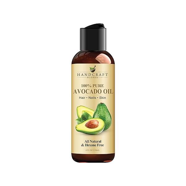 Handcraft Blends Avocado Oil - Cold-Pressed 4 Fl Oz 100% Pure and Natural Premium Grade Carrier for Skin Hair Body Massage Hexane-Free