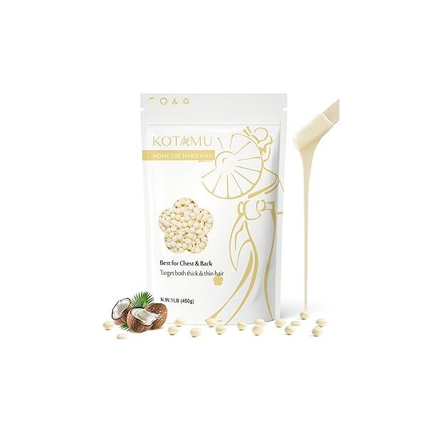 KOTAMU Hard Wax Beads for Hair Removal - 1lb Sensitive Skin Thick Formula Full Body, Face, Chest, Back, Leg, Bikini Brazilian Waxing Refill Women and Men