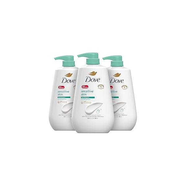 Dove Body Wash With Pump Sensitive Skin 3 Count Hypoallergenic, Paraben-Free, Sulfate-Free, Cruelty-Free, Moisturizing Cleanser Effectively Washes Away Bacteria While Nourishing 30.6 oz