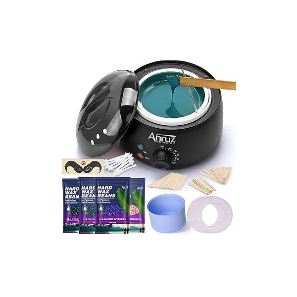 Waxing Kit for Women Men - Wax Hair Removal with Silicone Bowl,4 Bags Hard Beads and 30 Sticks at Home Use Warmer Full Body, Bikini, Eyebrow, Face, Sensitive Skin