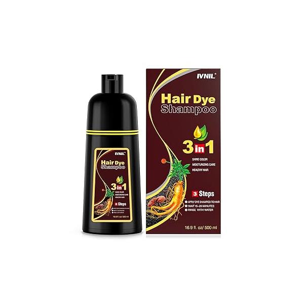Ivnil Black Hair Dye Shampoo 3 in 1 Color for Women & Men Gray Coverage Instant Champu Para Canas Mujer