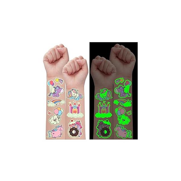 Partywind 28 Sheets (370 Styles) Luminous Kids Temporary Tattoos, Glow Party Supplies Favors for Girls, Games Toys Goodie Bag Stuffers Decorations