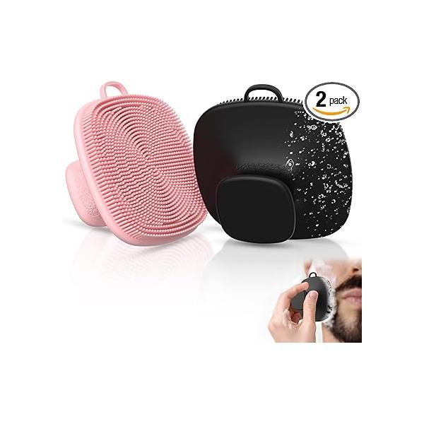 2 Pack Face Scrubber,Silicone Facial Cleansing Brush for Men & Women,Reusable Gentle Waterproof Skin Exfoliating Scrubber Sensitive (Black/Pink)
