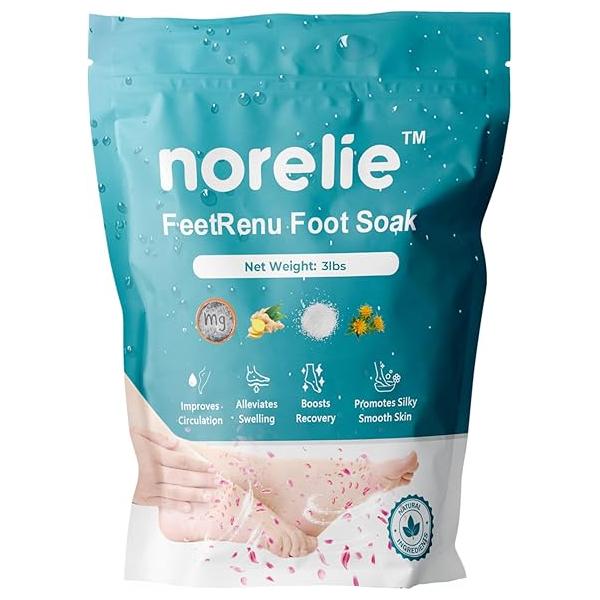 Norelie FeetRenu Foot Soak with Tea Tree Oil and Epsom Salt, Hydrating for Relaxation, Soaking Salts Cracked Heels Tired Feet, Soothes Achy Feet Softens Skin, 3lbs