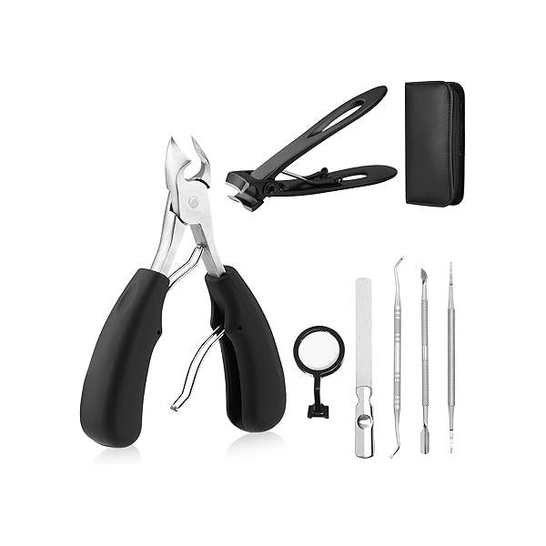 Navaris Thick Nail Clipper Set - Precise Large Heavy Duty Cutters for Toe Nails Big Toenail Clippers Kit Comfortable Easy Grip with Storage Bag