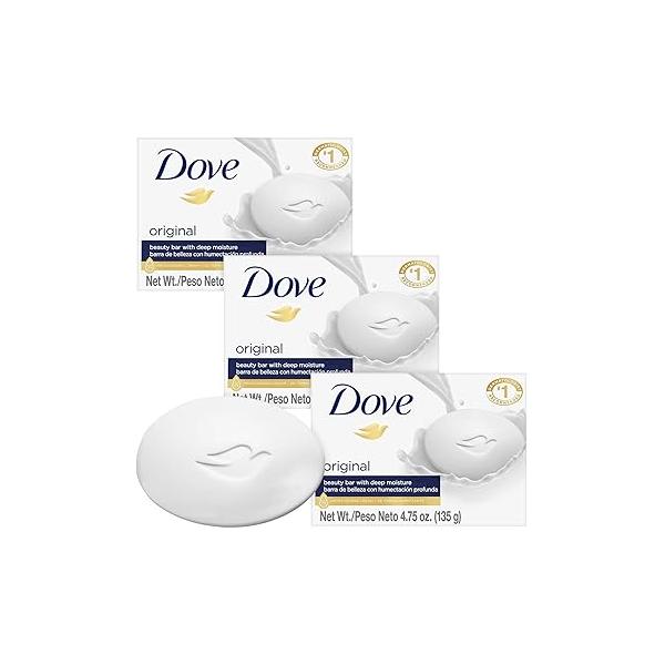 Dove Soap, Original Beauty Bar 3-Pack - 3-in-1 Moisturizing Face, Body & Hand 4.75 Oz Ea