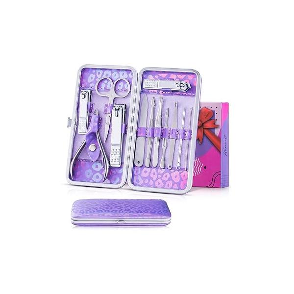 Nail Clipper Kit - 12 Pieces Manicure Set Women Professional, Travel with Cuticle Nipper, Pedicure Luxurious Case (Pink)