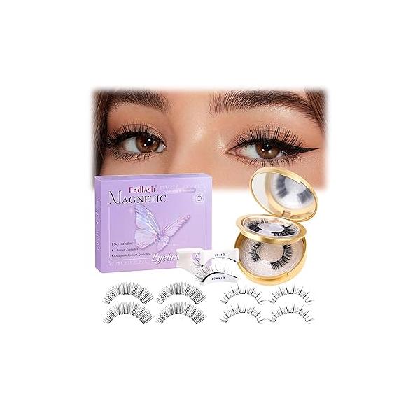 FADLASH Magnetic Eyelashes with Applicator 2 Pairs Lashes Reusable Natural Look Soft Magnet Eyelash Kit Easy to Wear (604+B1)