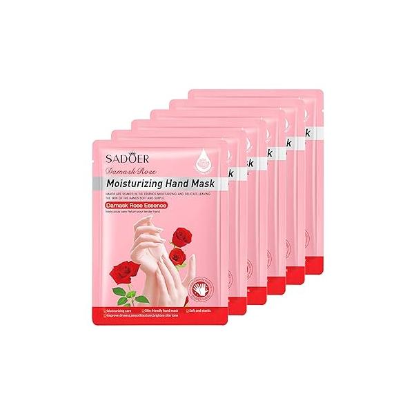 Permotary 6 Pack Moisturizing Hand Peel Mask Gloves, Natural Collagen Spa Gloves Moisture Enhancing for Dry Hands, Repair Rough Damage Skin Women & Men (Rose)