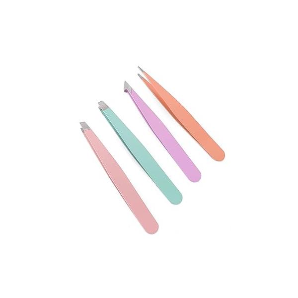 Tweezers Set Stainless Steel Slanted and Pointed for Eyebrows, Facial Hair, Ingrown Hair Blackheads Removal