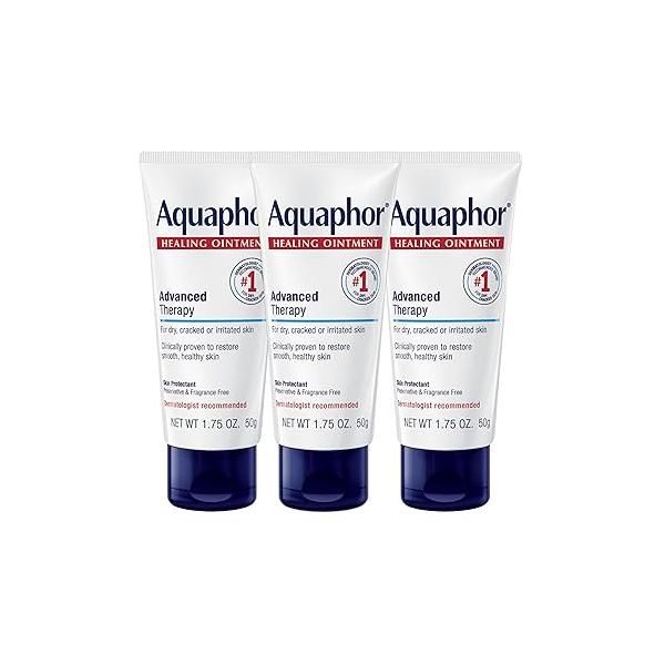 Aquaphor Advanced Therapy Healing Ointment, Hypoallergenic, Fragrance Free Body Moisturizer for Dry Skin and Minor Wound Care, Travel Size Care Set, 1.75 Oz Tube, Pack of 3